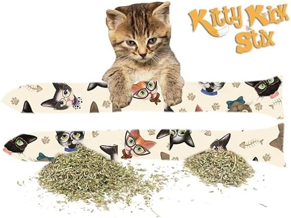 Image of a cat playing with the Kitty Kick Stix toy